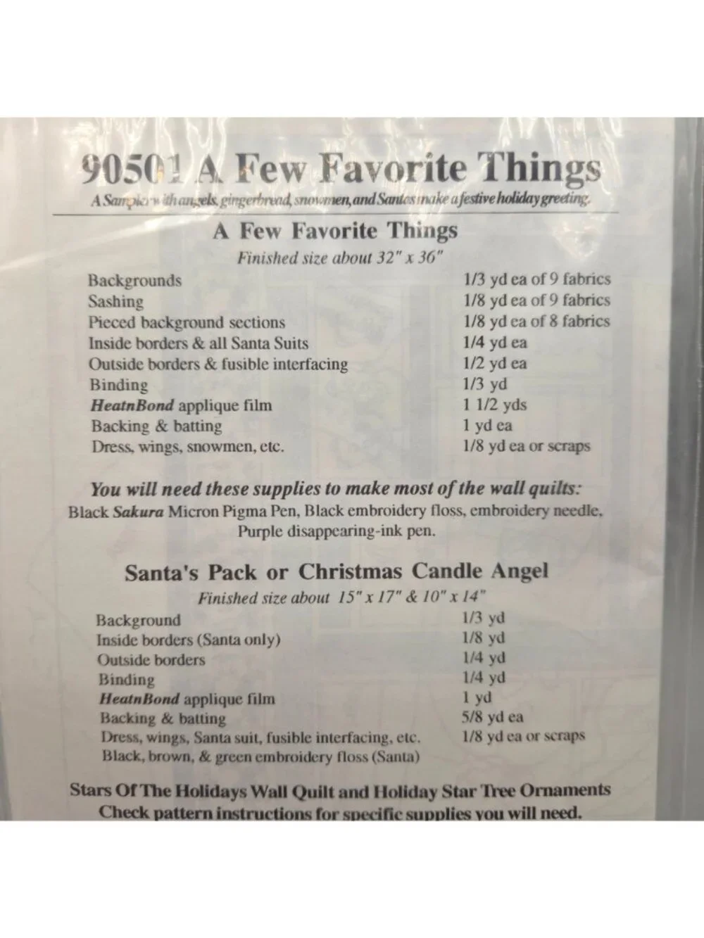 A Few Favorite Things Quilt Pattern Kit Fiber Mosaics Santa Angel Gingerbread